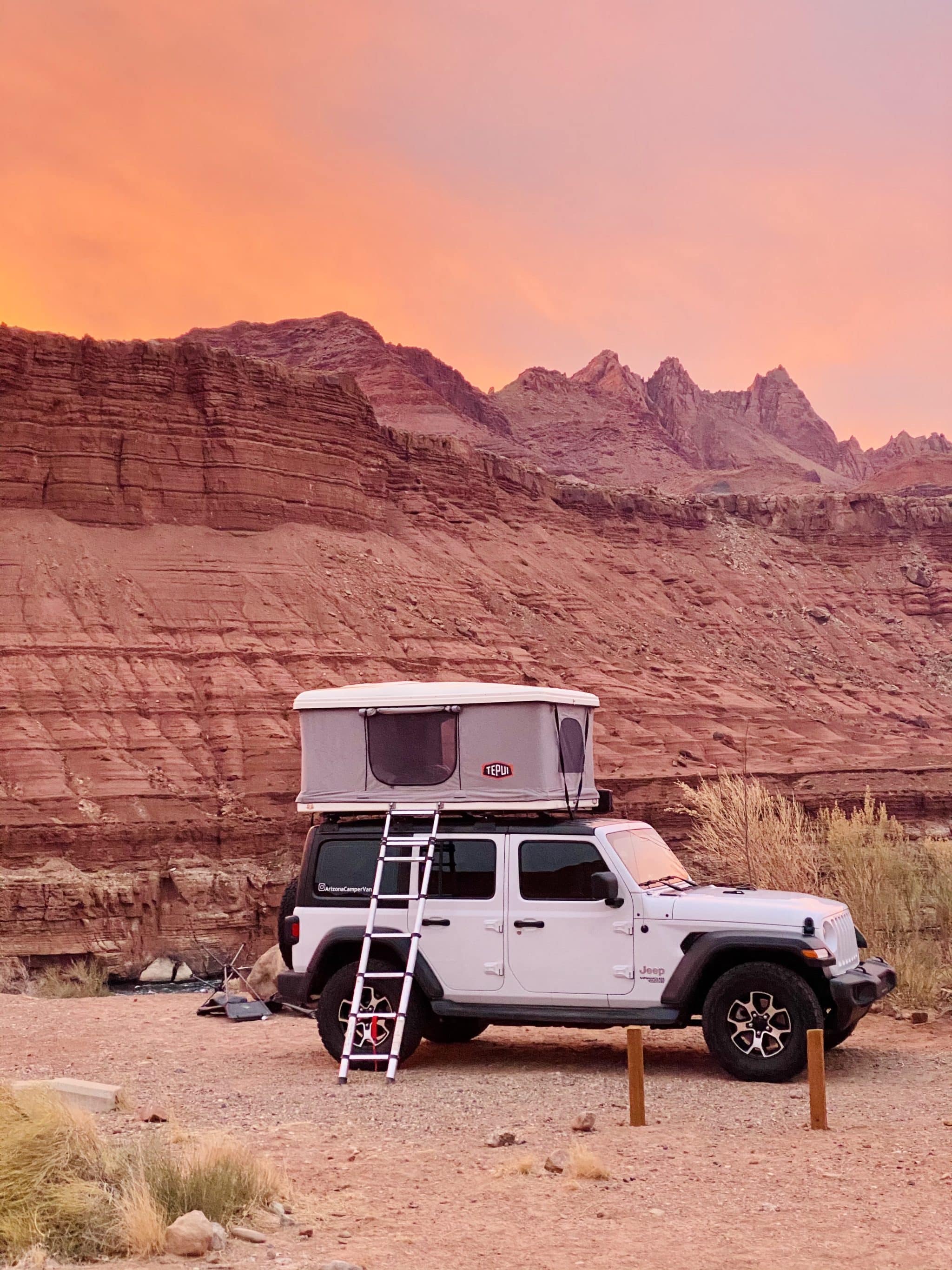 Arizona Camper Van - Sedona Jeep roof top tent view at Lees Ferry