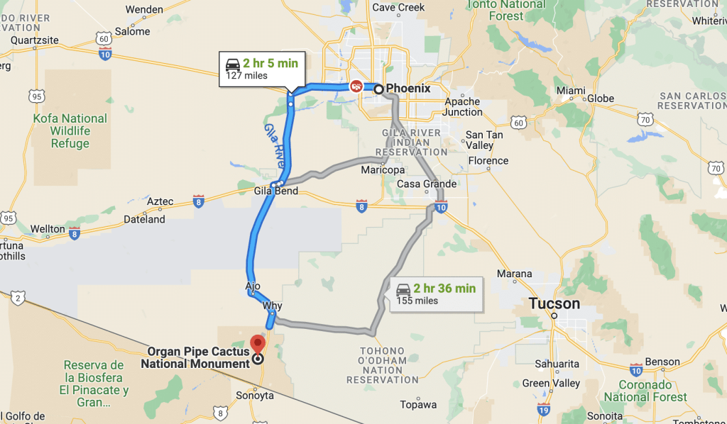 Map of Phoenix to Organ Pipe