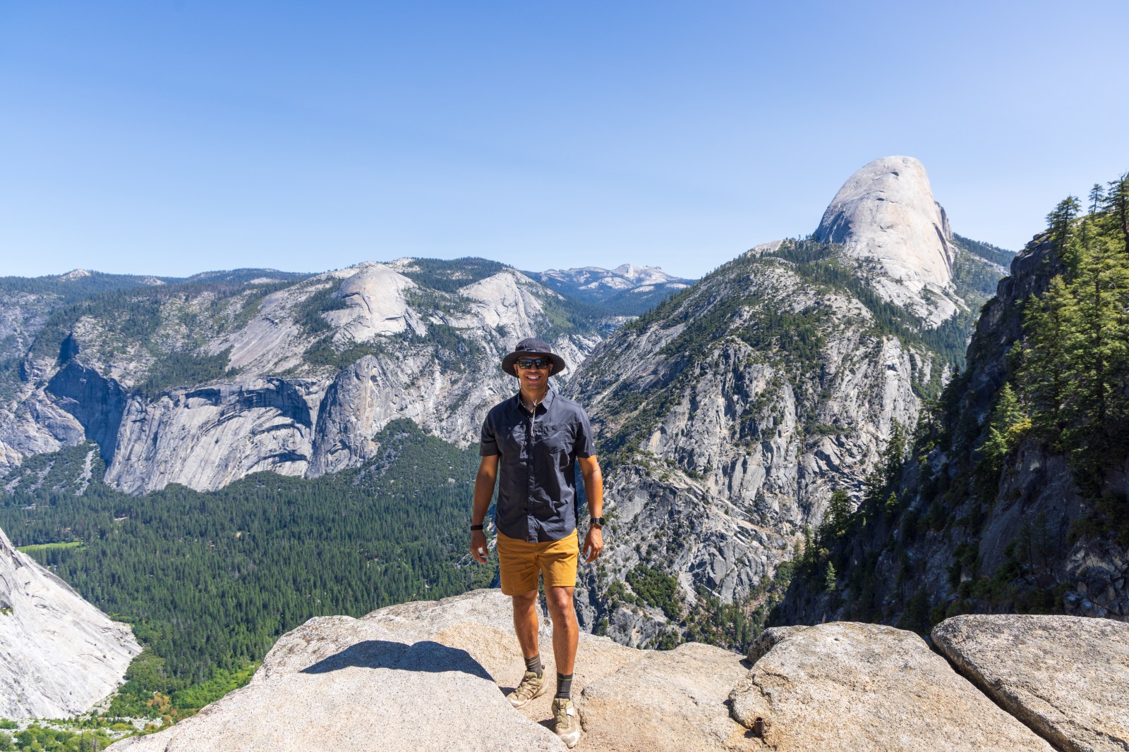 Owen in his men's summer hiking outfit essentials