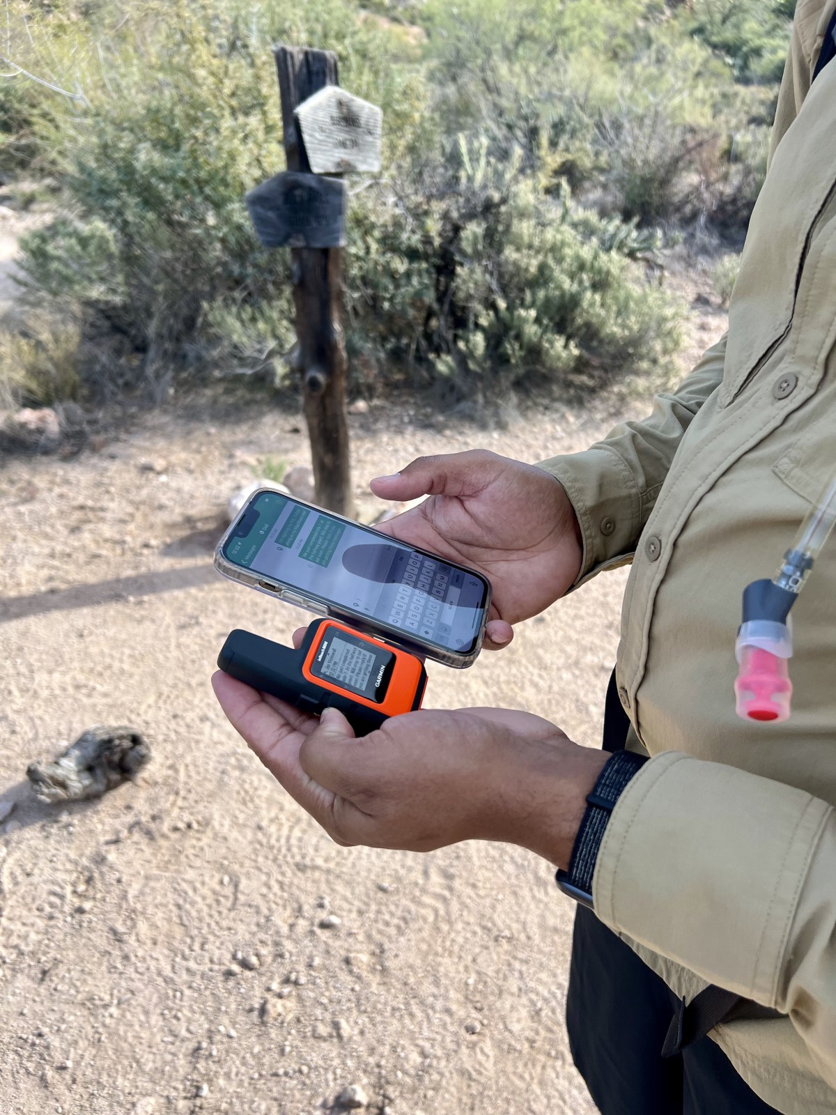 Owen sending a message from his Garmin inReach Mini