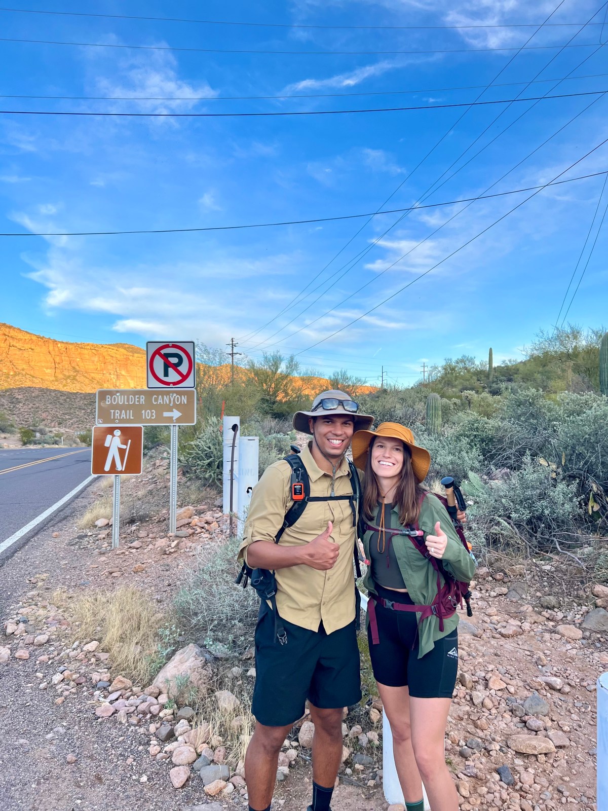 Owen and Lauren at the end of Boulder Canyon Trail after hiking from Peralta Trailhead