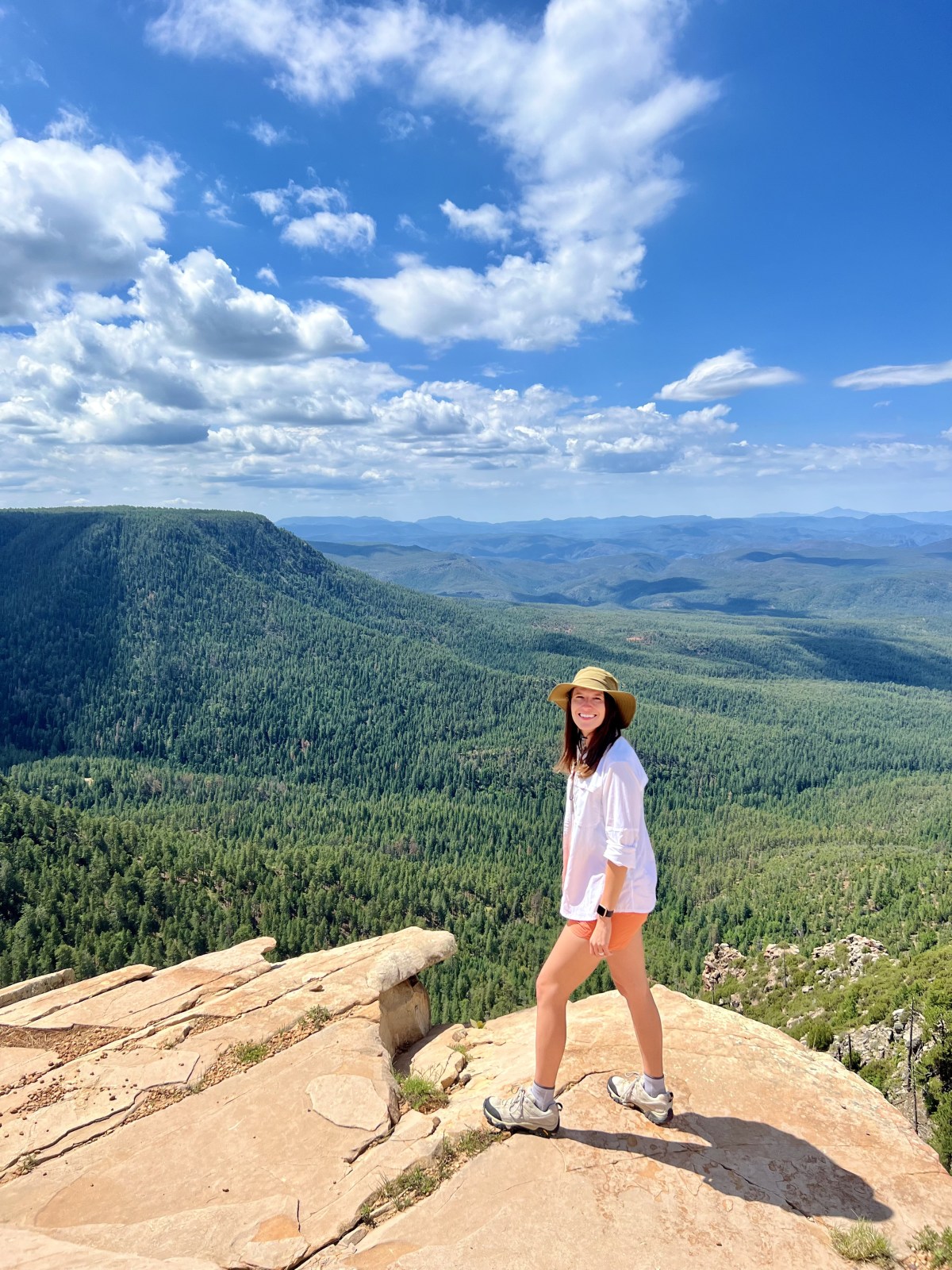 Lauren wearing a summer hiking shirt