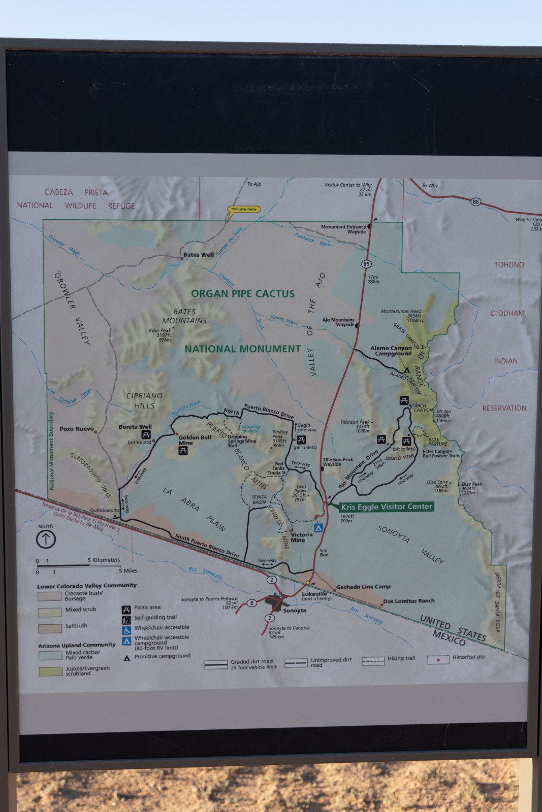 Organ Pipe Cactus National Monument Information Sign at Bates Well Road