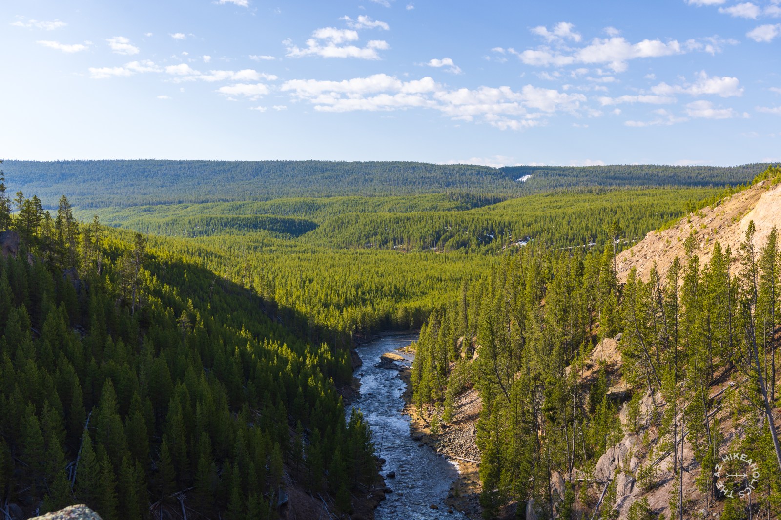 The view downstream from Gibbon Falls in Yellowstone