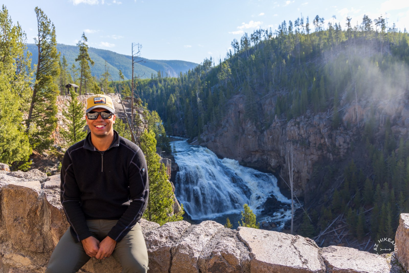 Owen at Gibbon Falls in Yellowstone National Park