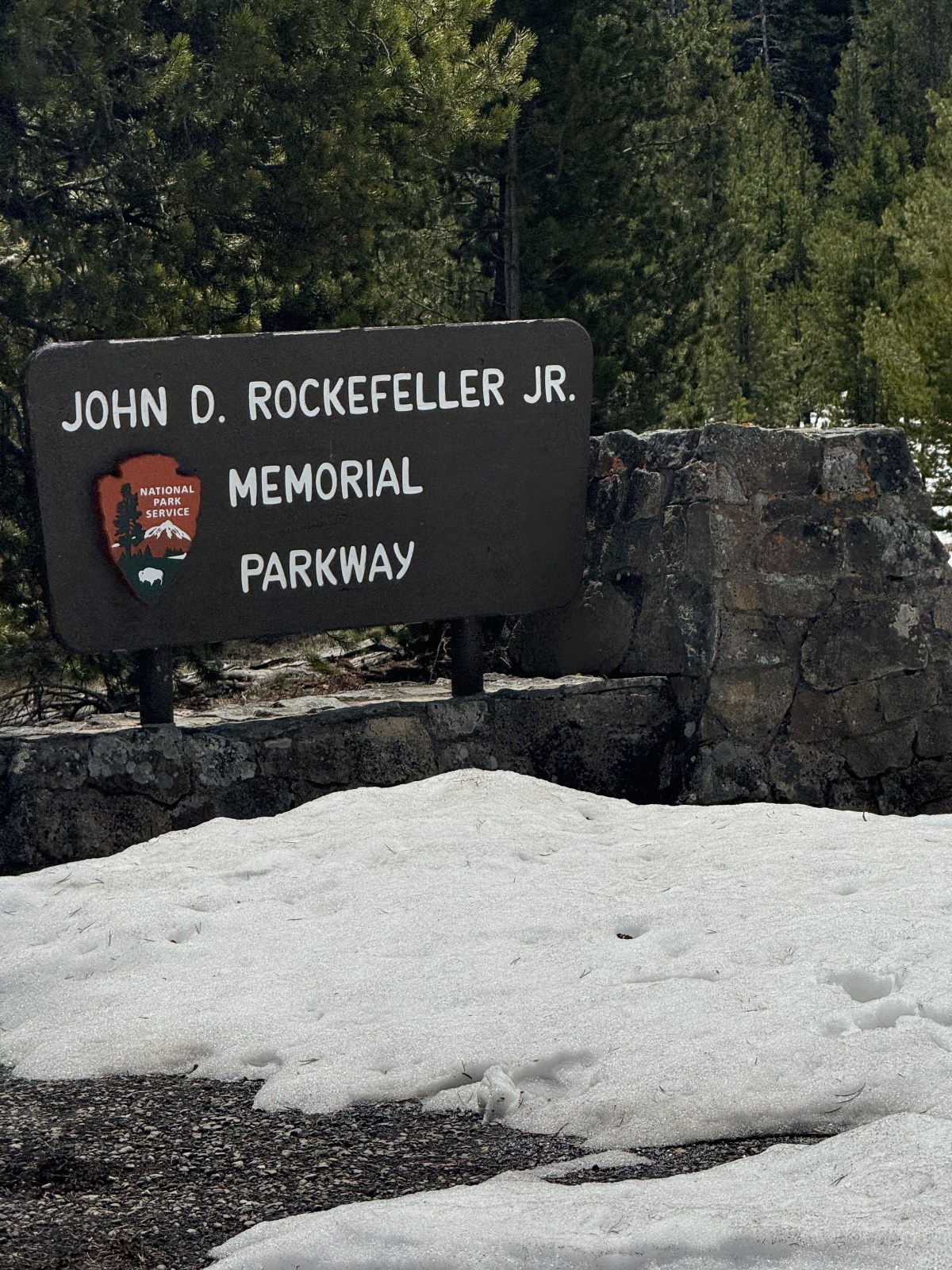 John D Rockefeller Jr Memorial Parkway entrance sign near Grand Teton National Park
