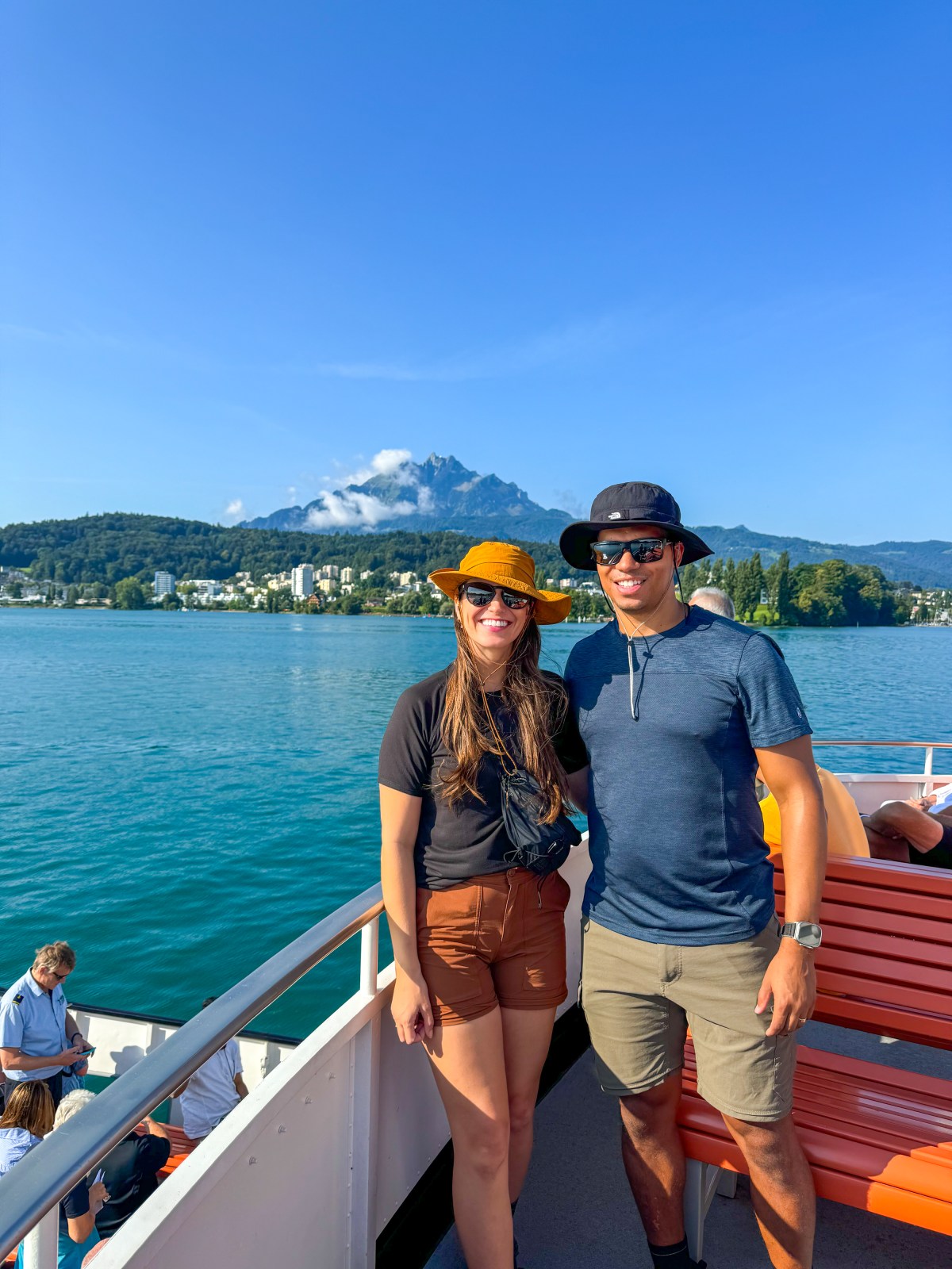 View of Mt. Pilatus from golden route boat on Lake Lucerne, Switzerland