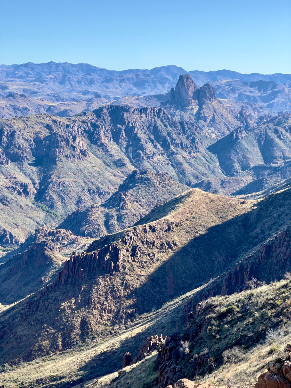 Weavers Needle seen from Superstition Ridgeline Trail, Tonto National Forest Superstition Wilderness