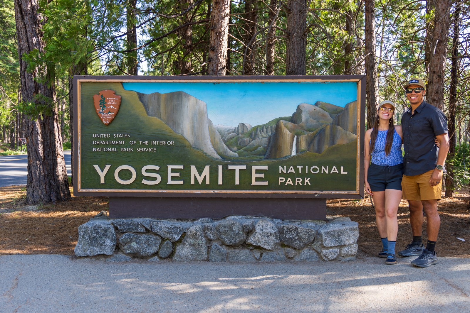 Yosemite National Park entrance sign off Big Oak Flat Road